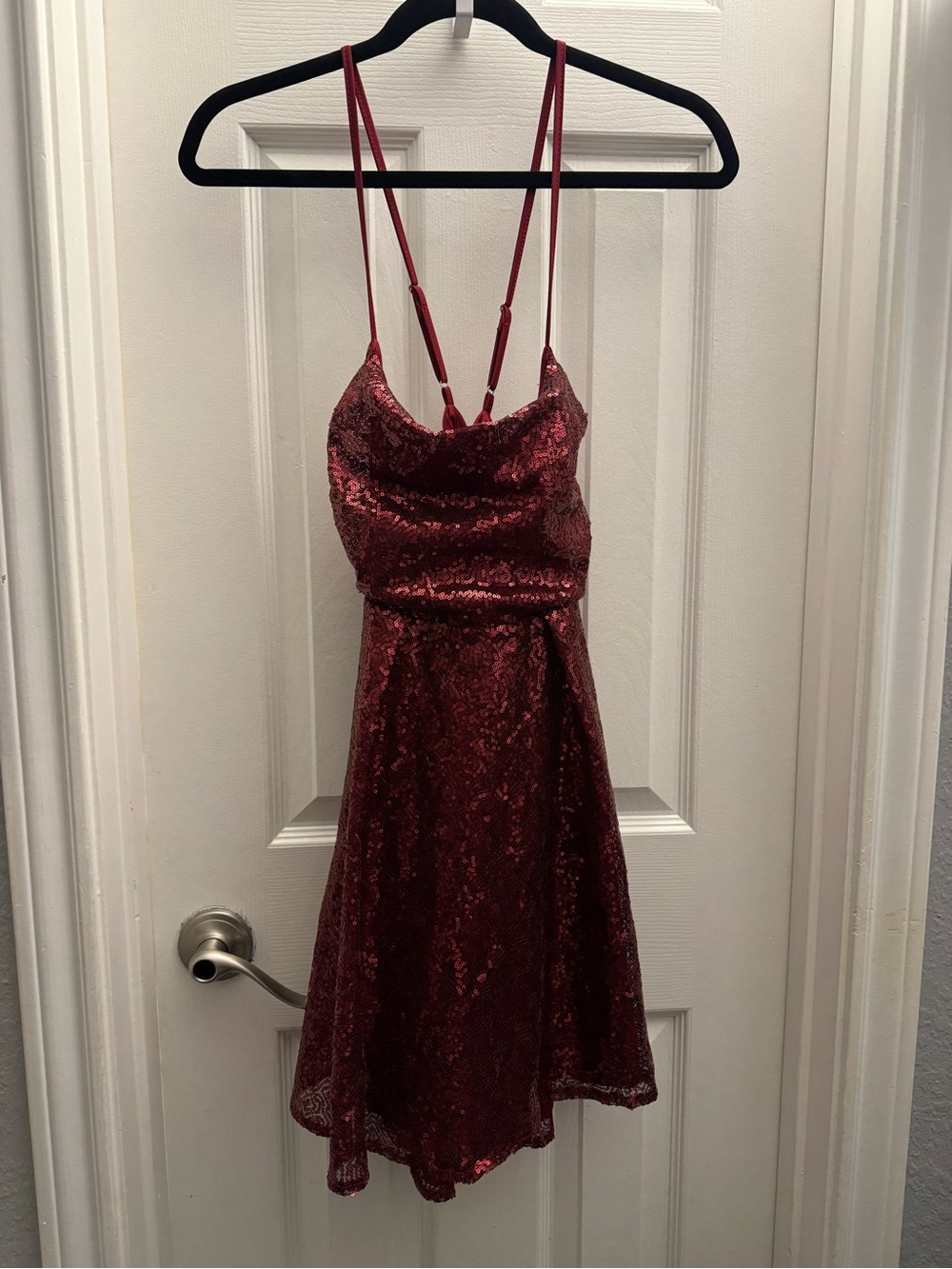 Windsor Burgundy Sequin Cowl-Neck Mini Dress